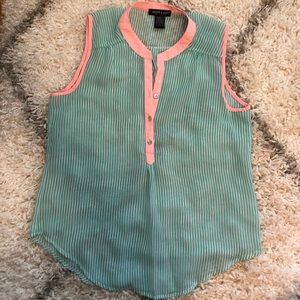 Pink/ Blue Sleeveless Blouse